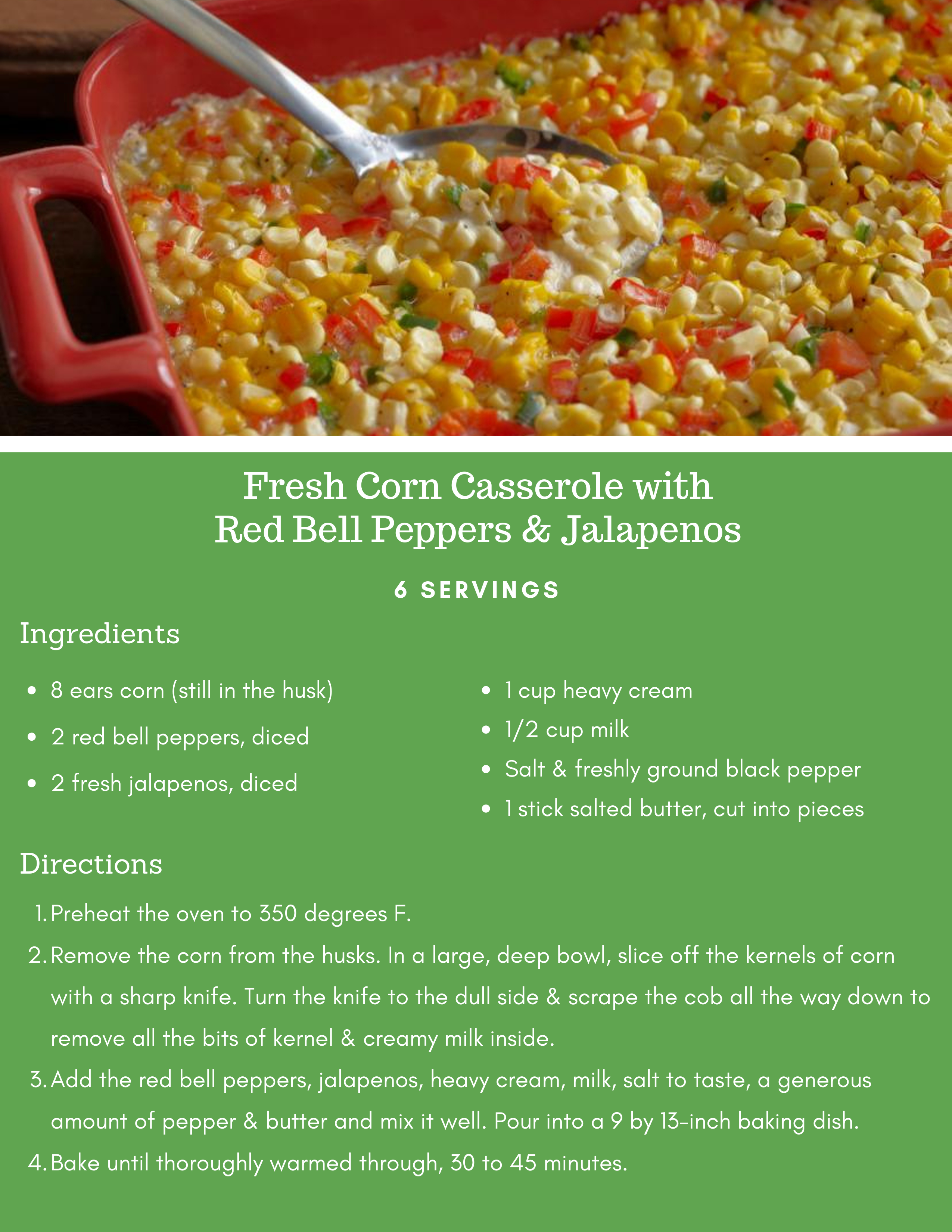 Fresh Corn Casserole with Red Bell Peppers & Jalapenos
